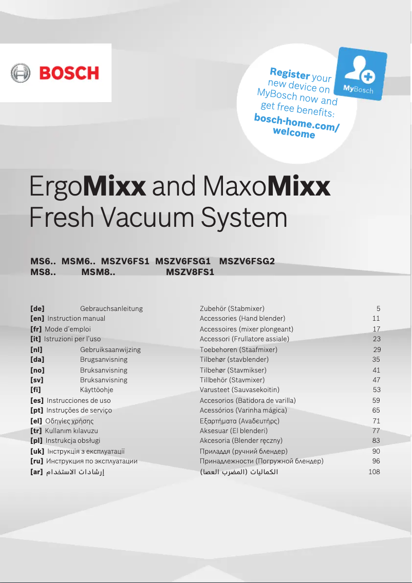 Page 1 de la notice Manuel utilisateur Bosch rgoMixx Style MS6CM61V2