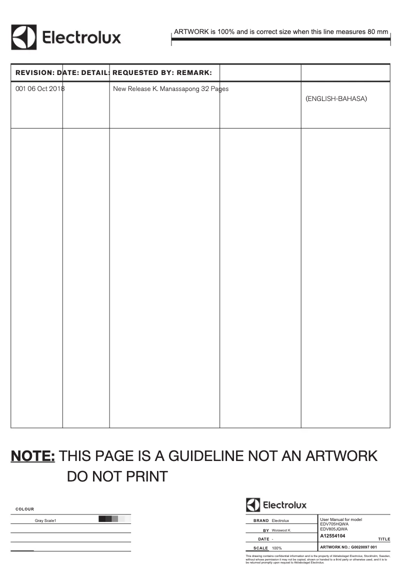 Page 1 de la notice Manuel utilisateur Electrolux EDV705HQWA