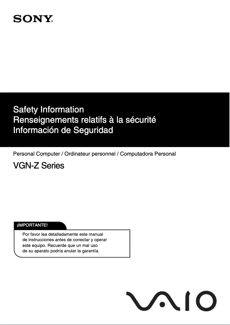 Page n°1 - Instructions de sécurité Sony Vaio VGN-Z720D