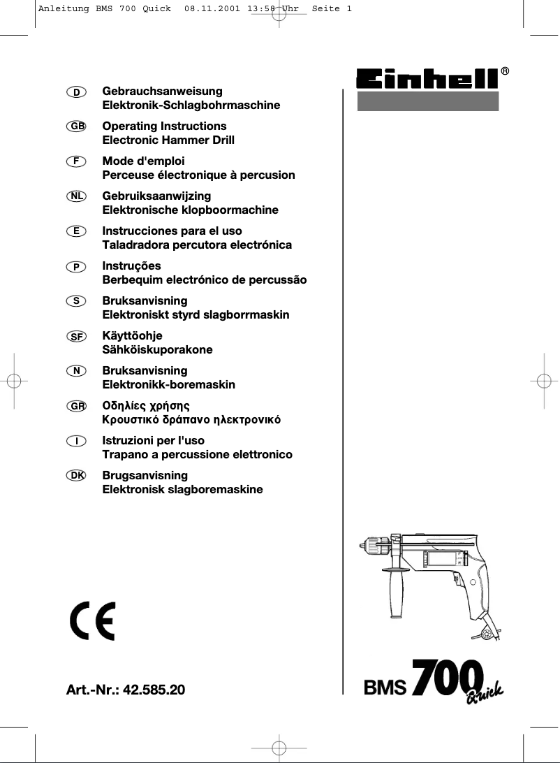 Page 1 de la notice Manuel utilisateur Einhell BMS 700 Quick