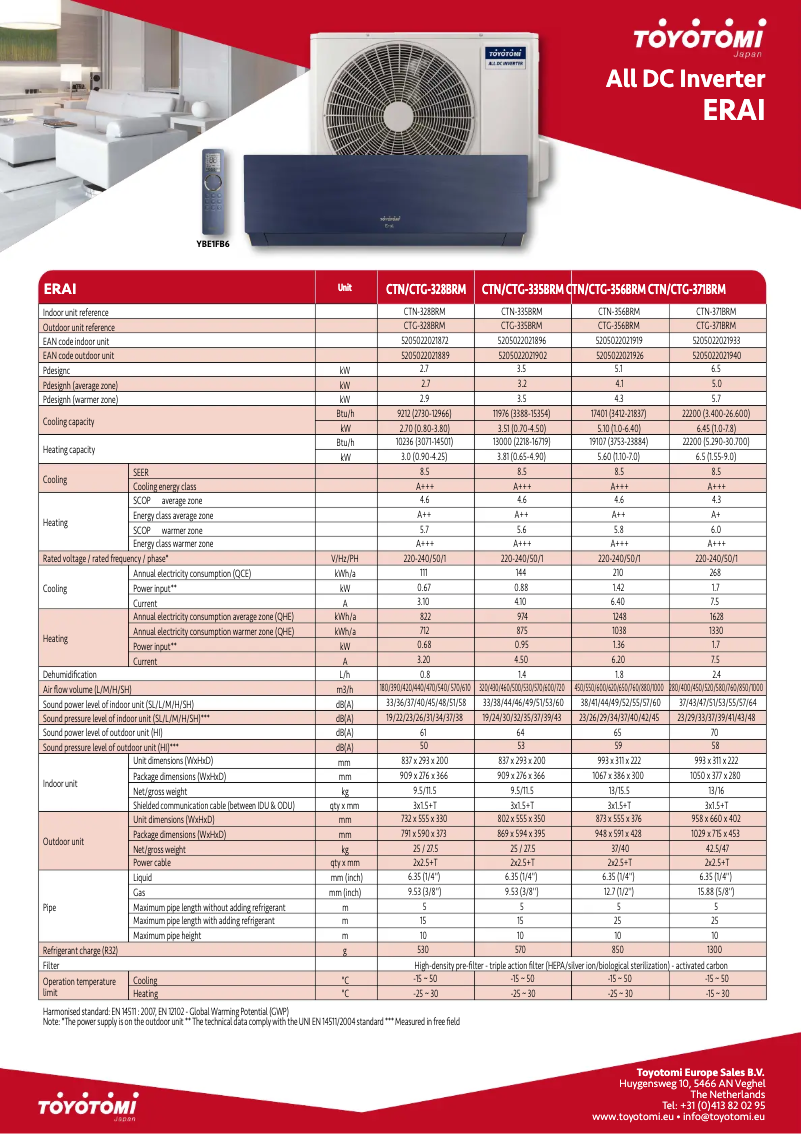 Page 1 de la notice Fiche technique Toyotomi CTN/CTG-356BRM