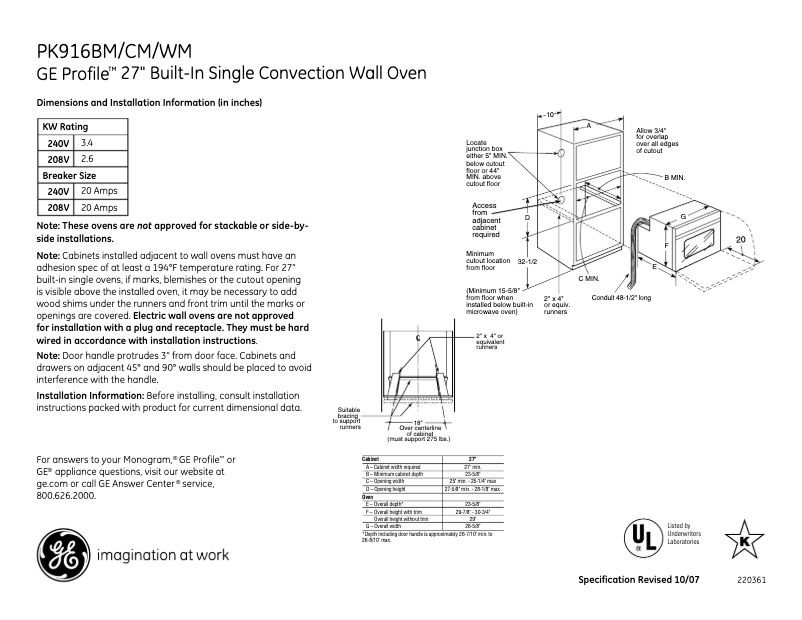Page n°1 - Fiche technique GE Profile PK916BMBB