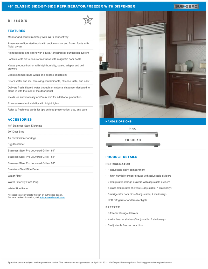 Page 1 de la notice Manuel utilisateur Sub-Zero BI-48SD/S/TH