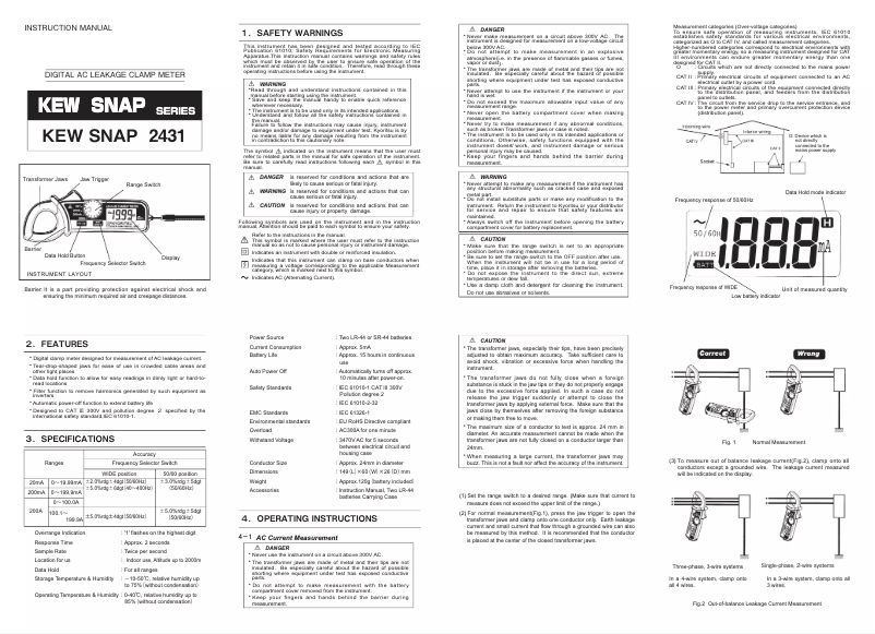 Page 1 de la notice Manuel utilisateur Kyoritsu 2431