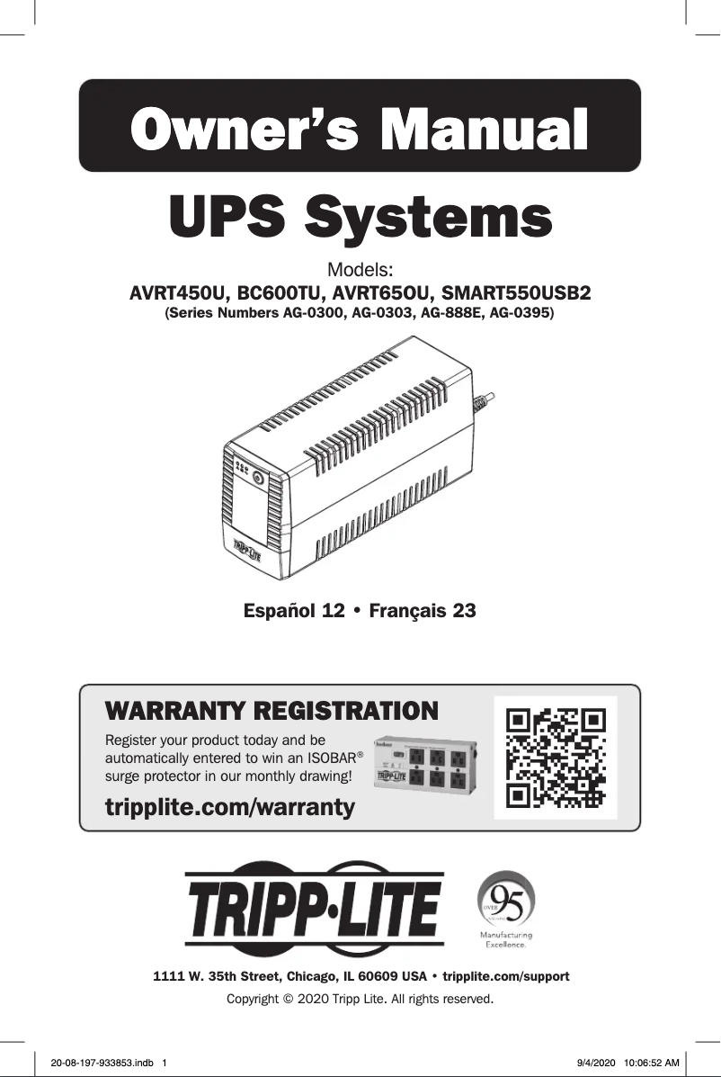 Page n°1 - Manuel utilisateur Tripp Lite AVRT650U