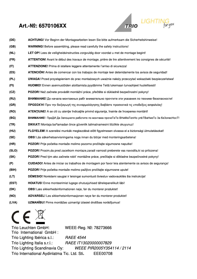 Page n°1 - Manuel utilisateur Trio Lighting Cento 657010601