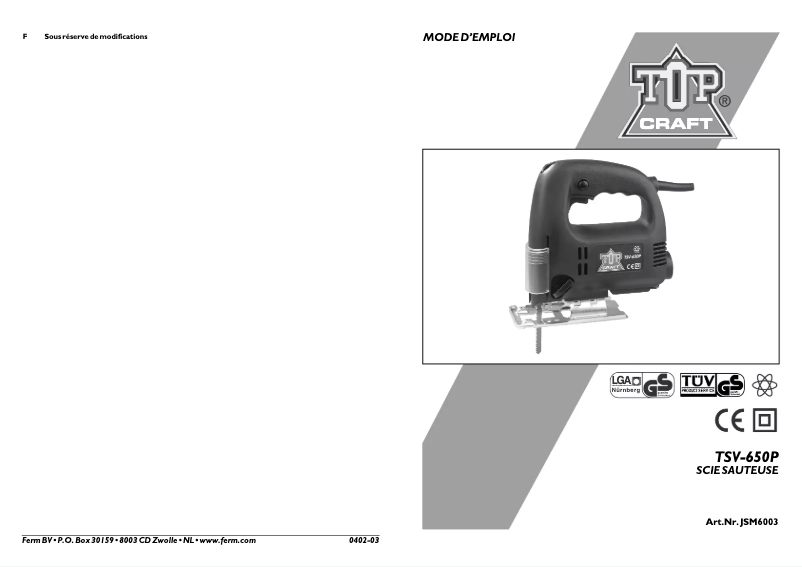 Page 1 de la notice Manuel utilisateur Topcraft TSV-650P
