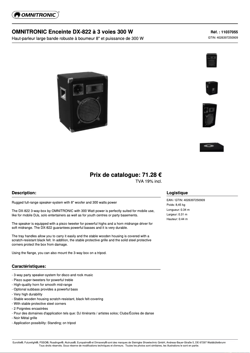 Page n°1 - Fiche technique Omnitronic DX-822