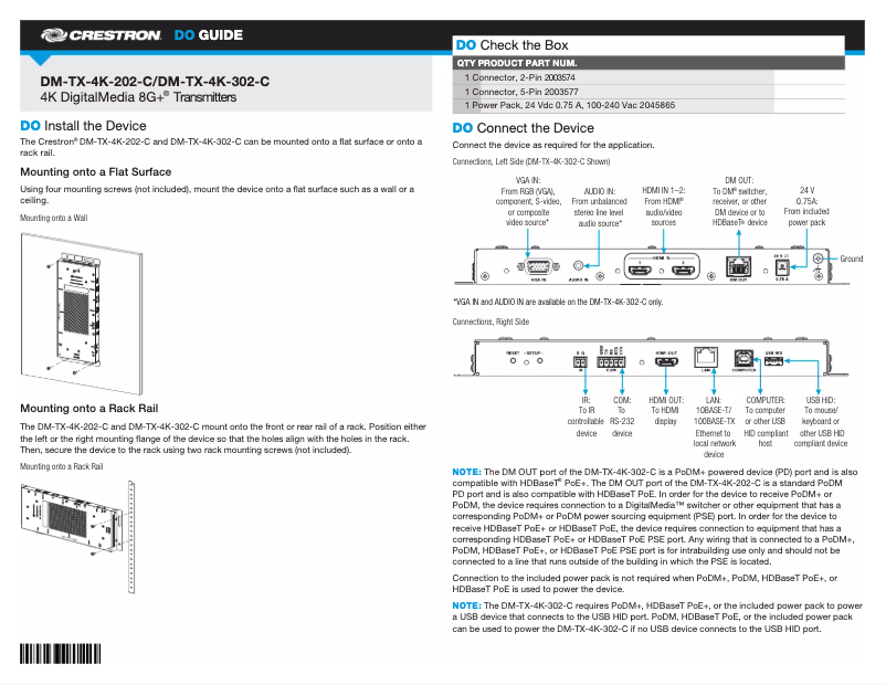 Page 1 de la notice Manuel utilisateur Crestron DM-TX-4K-202-C