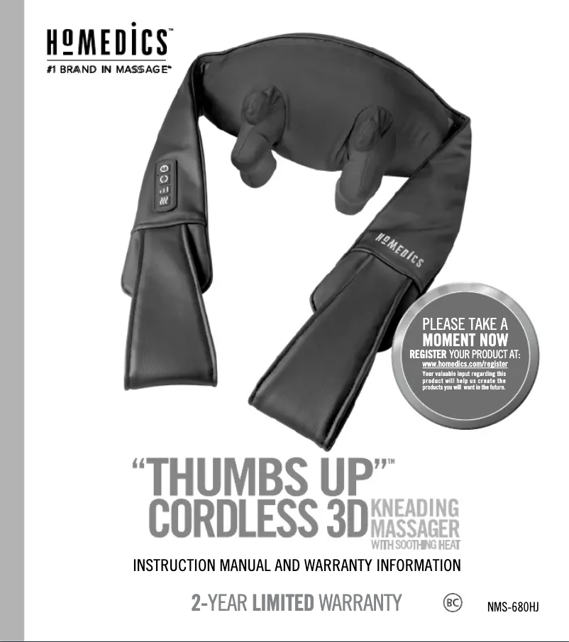 Page 1 de la notice Manuel utilisateur Homedics Thumbs Up NMS-680HJ
