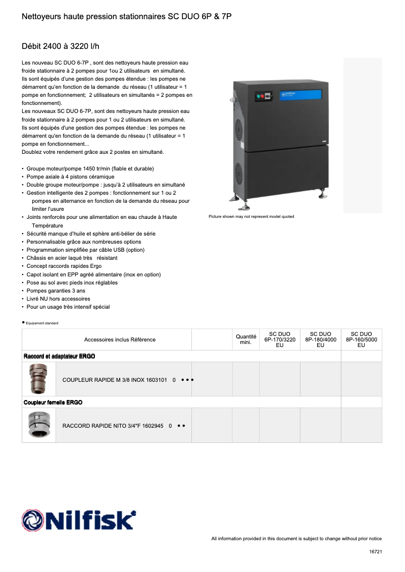 Page 1 de la notice Fiche technique Nilfisk SC DUO 6P