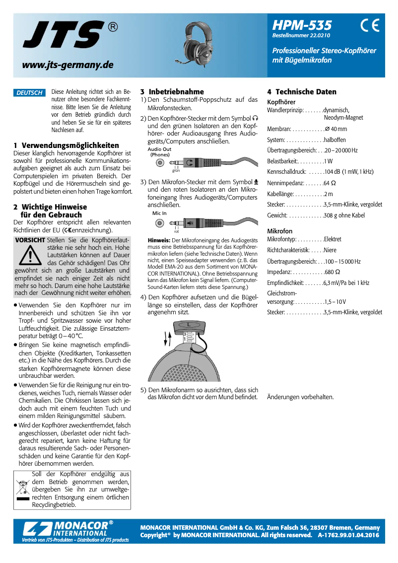 Page 1 de la notice Manuel utilisateur Monacor HPM-535