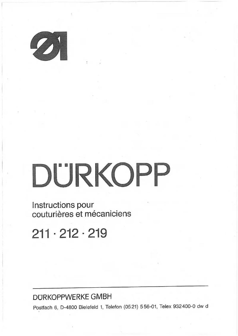 Page n°1 - Manuel utilisateur Dürkopp Adler 211