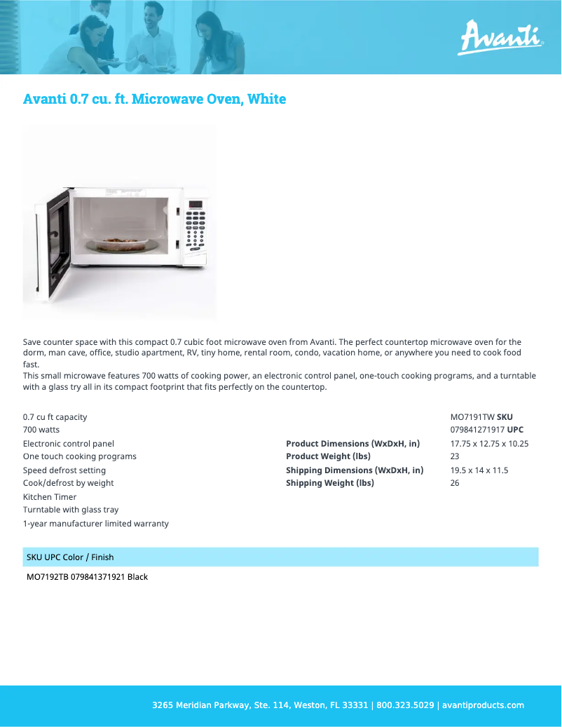 Página 1 del manual Ficha técnica Avanti MO7191TW