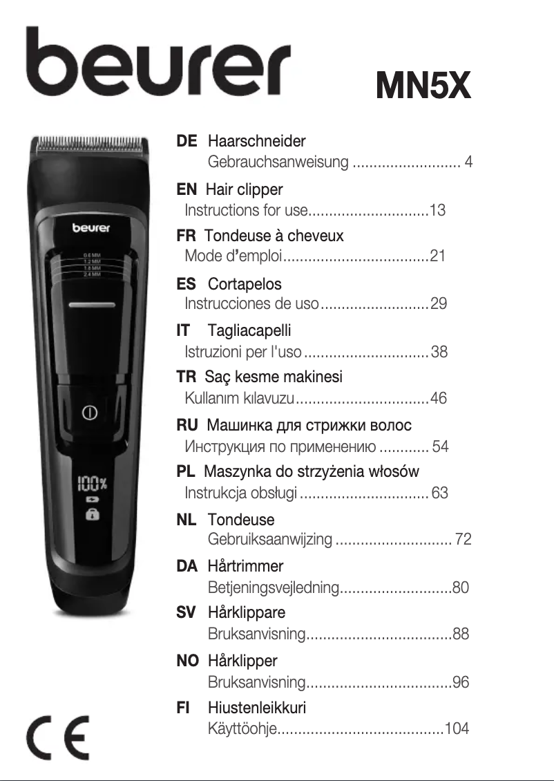 Page n°1 - Manuel utilisateur Beurer MN5X