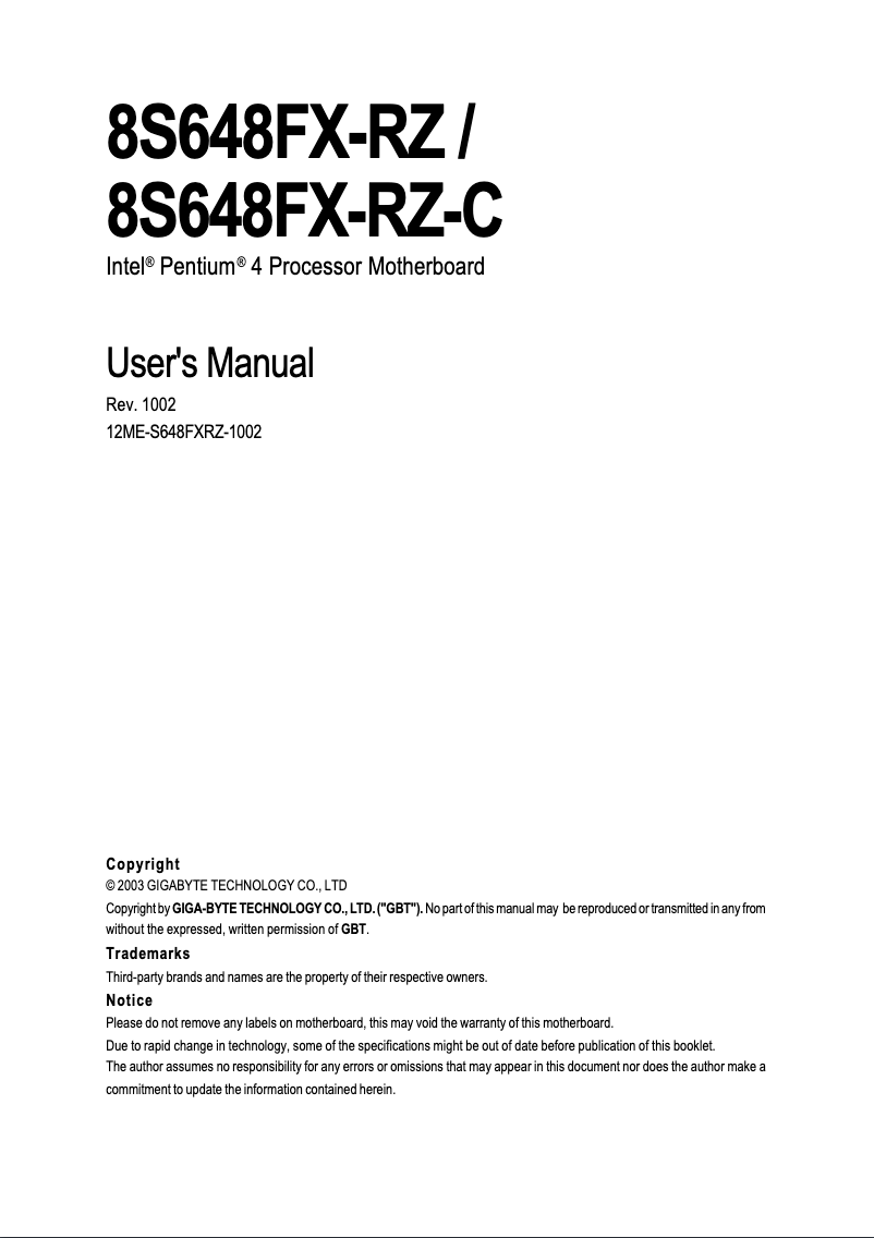 Image de la première page du manuel de l'appareil 8S648FX-RZC