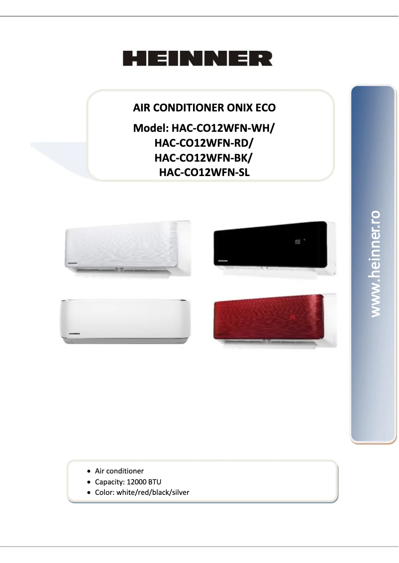Page n°1 - Manuel utilisateur Heinner HAC-CO12WFN-WH