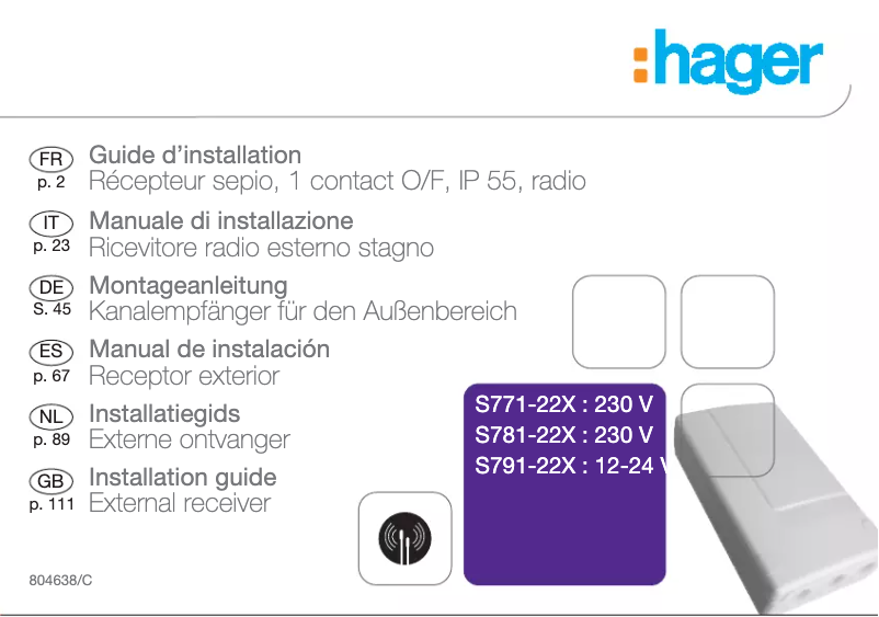 Page n°1 - Instructions / montage Hager S791-22X