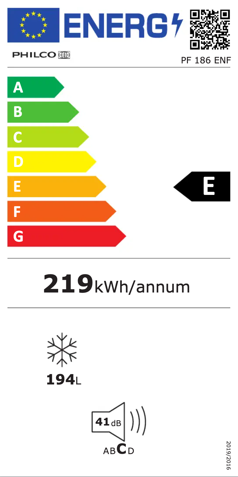 Page 1 de la notice Label énergétique Philco PF 186 ENF