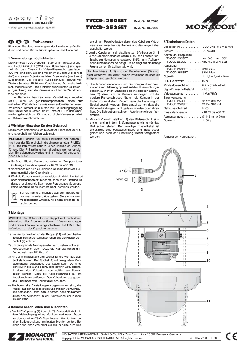 Page 1 de la notice Manuel utilisateur Monacor TVCCD-250SET
