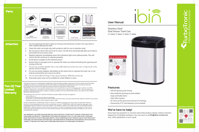 Page 1 de la notice Manuel utilisateur TurboTronic iBin TT-SB68