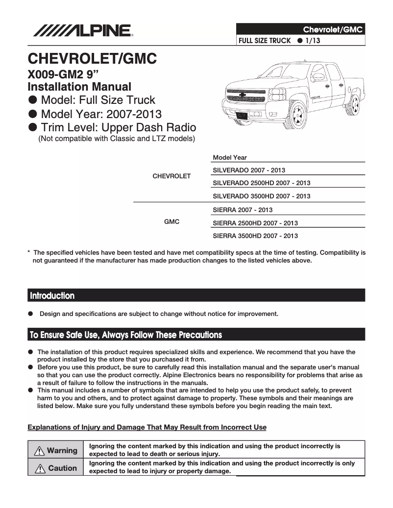 Page 1 of the manual User Manual Alpine X009-GM2