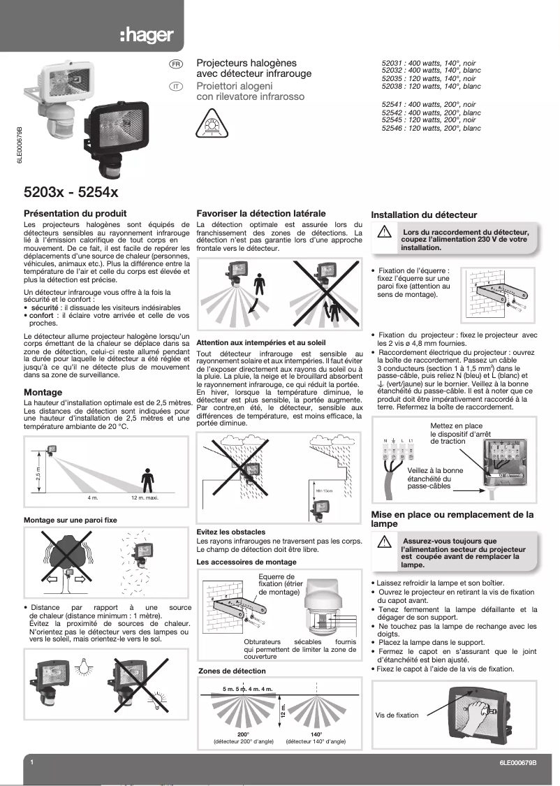 Page 1 de la notice Manuel utilisateur Hager 52541