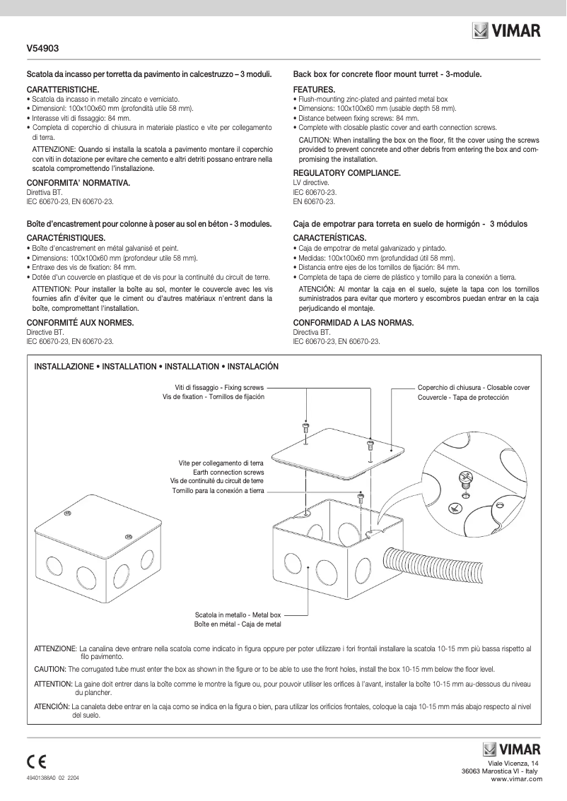 Page 1 of the manual User Manual Vimar V54903