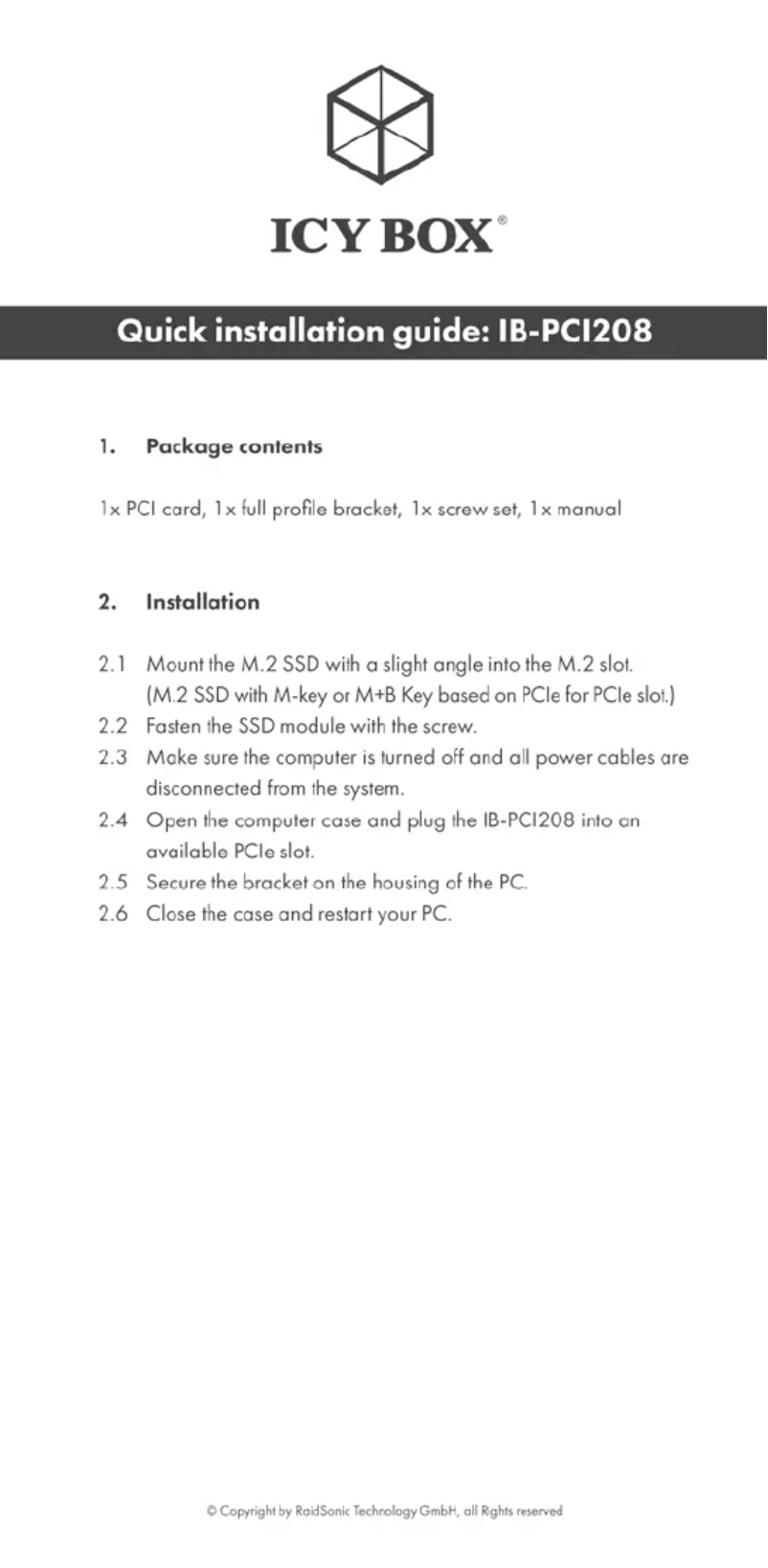 Página 1 del manual Manual de usuario Icy Box IB-PCI208