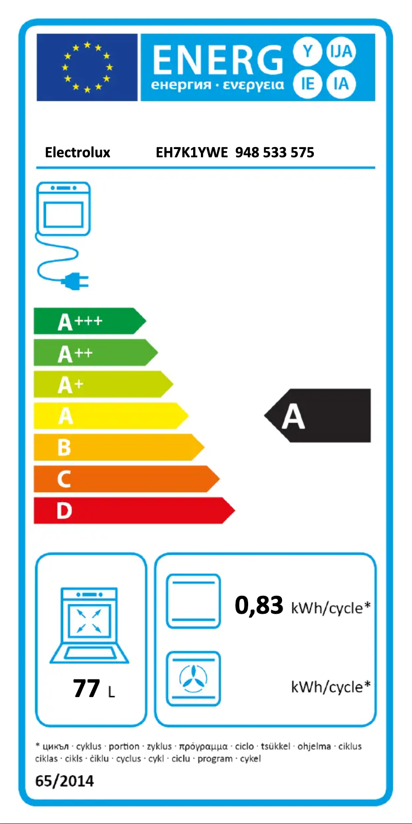 Page n°1 - Label énergétique Electrolux EH7K1YWE