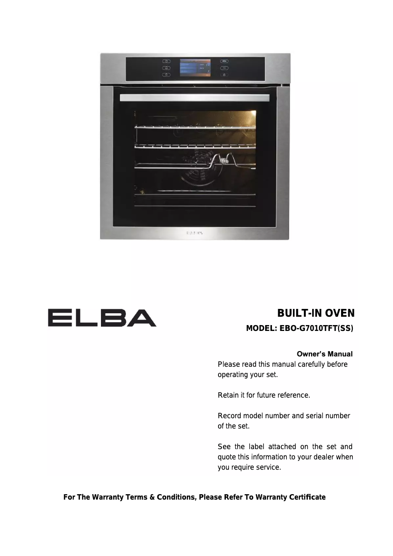 Page 1 de la notice Manuel utilisateur Elba EBO-G7010TFT(SS)