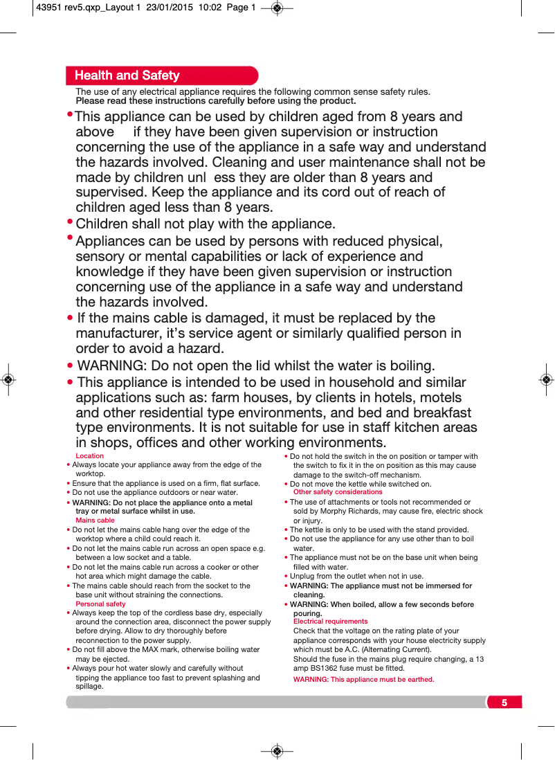 Page 1 de la notice Manuel utilisateur Morphy Richards Elipta 43952