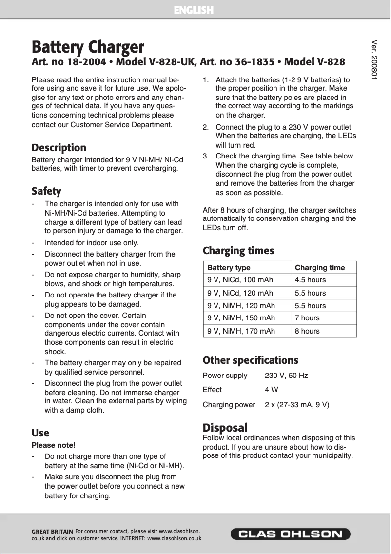 Imagen de la primera página del manual del dispositivo V-828