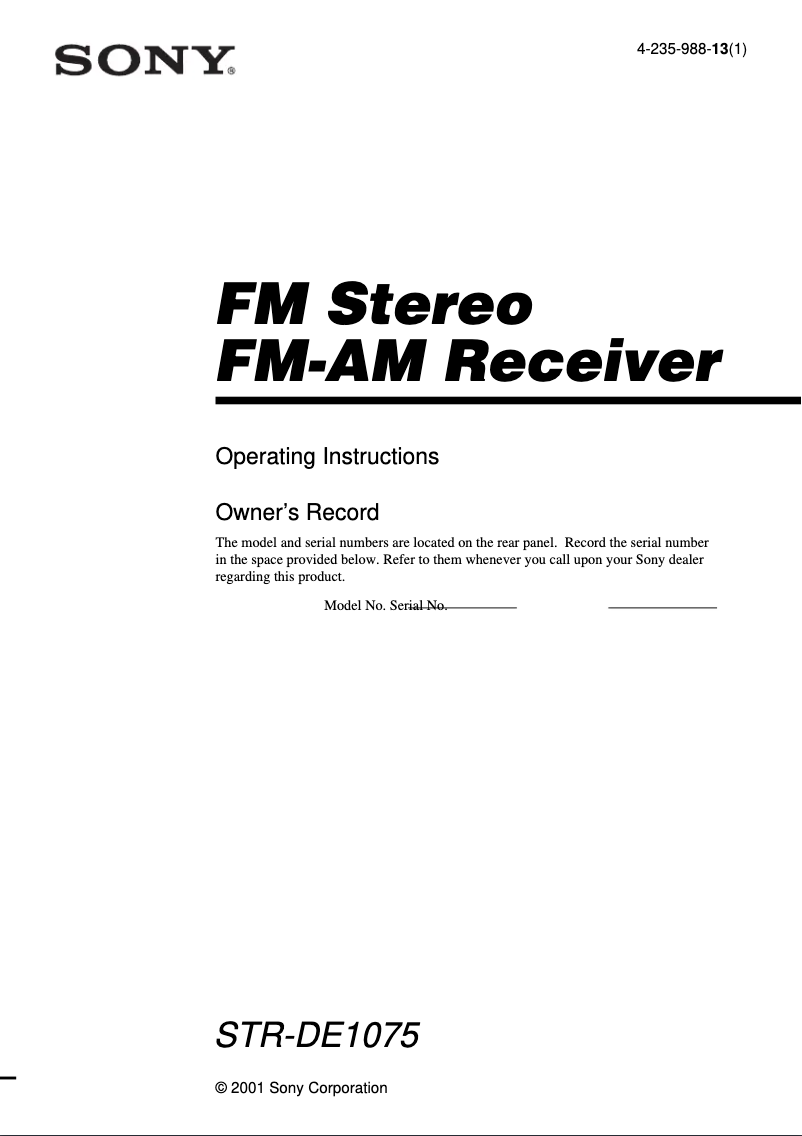 Image de la première page du manuel de l'appareil STR-DE1075