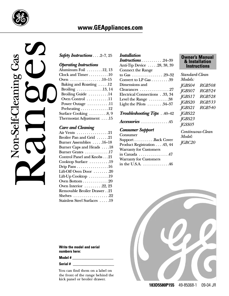Page n°1 - Guide d'installation GE JGBS22BEAAD