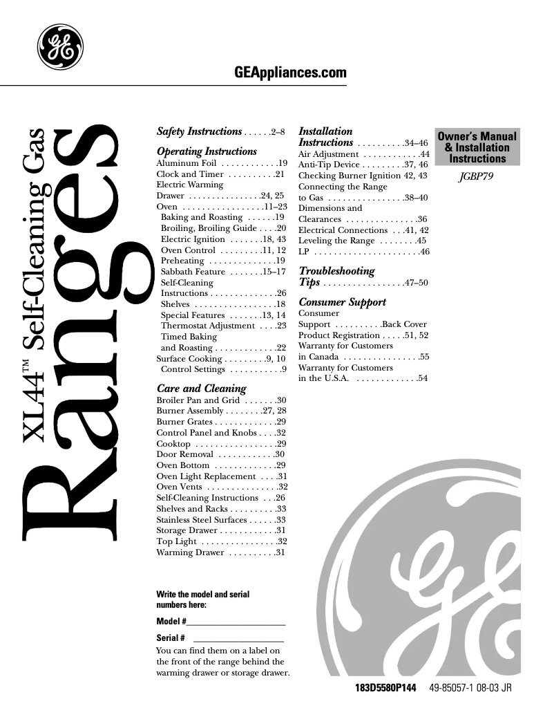 Imagen de la primera página del manual del dispositivo Profile Spectra JGBP79AEBAA