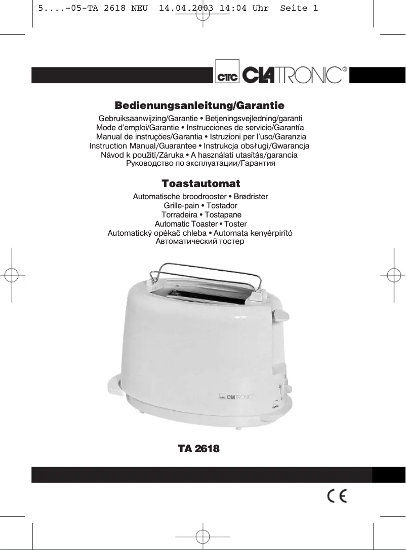 Page 1 de la notice Manuel utilisateur Clatronic TA2618