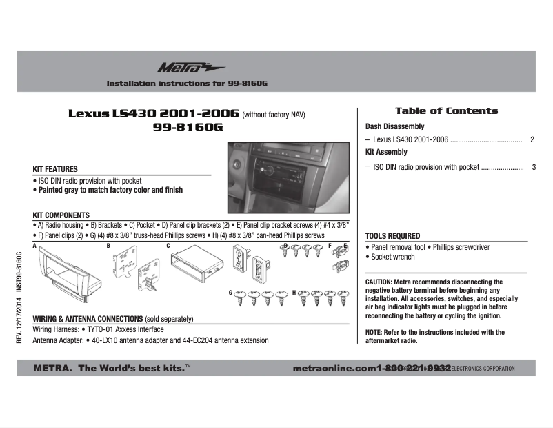 Page n°1 - Mode d'emploi Metra 99-8160G