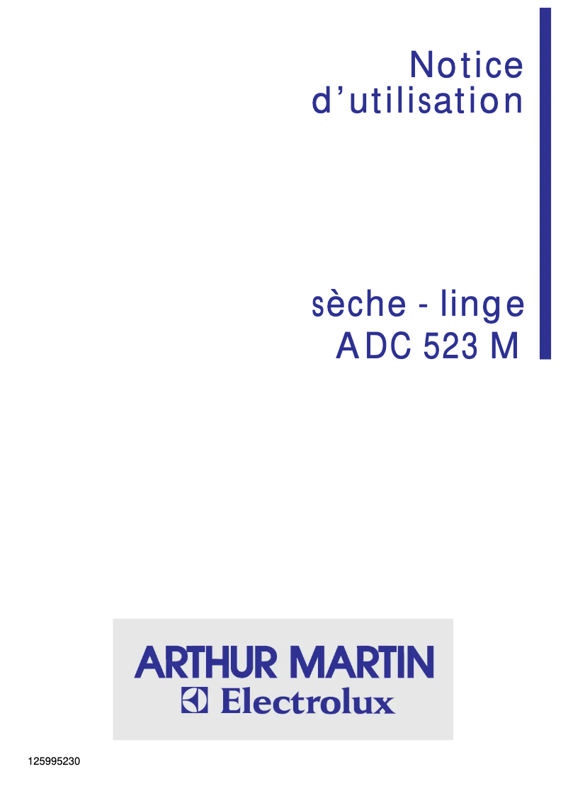 Page 1 de la notice Manuel utilisateur Arthur Martin-Electrolux ADC 523 M