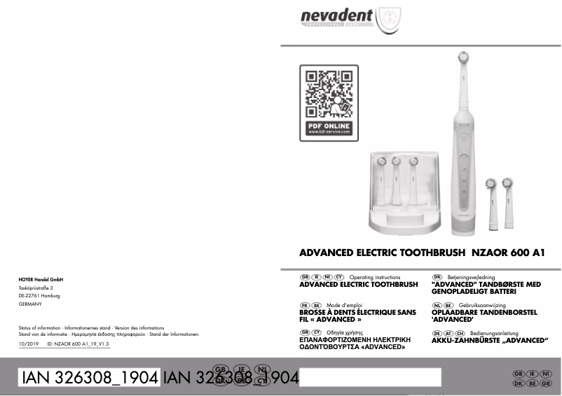 Page 1 de la notice Manuel utilisateur Nevadent NZAOR 600 A1