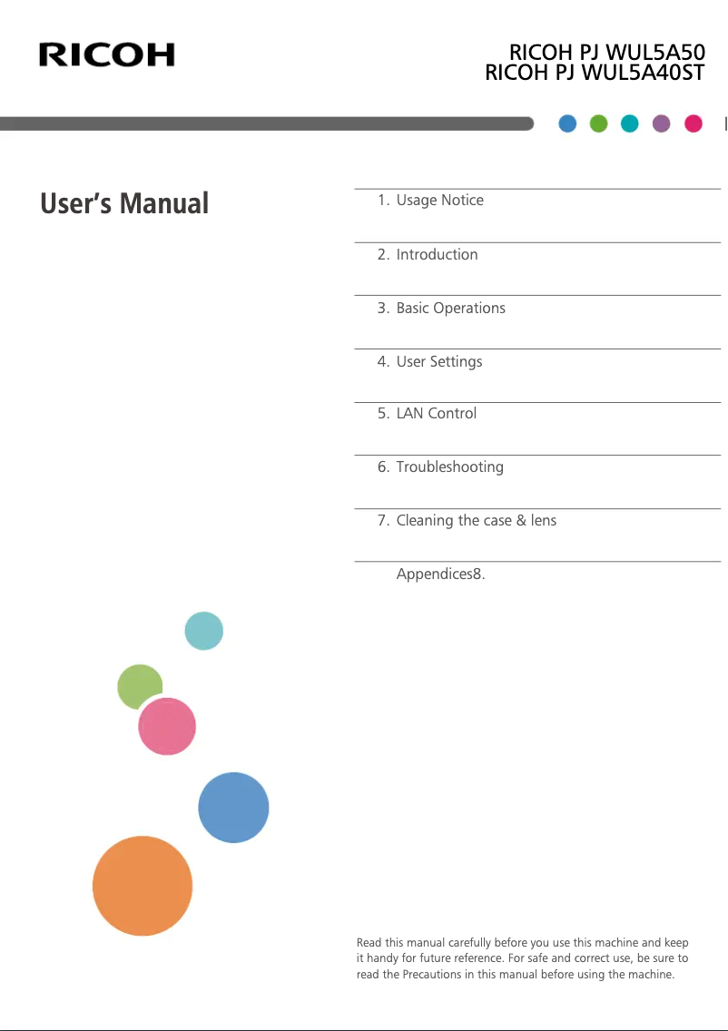 Image de la première page du manuel de l'appareil PJ WUL5A50