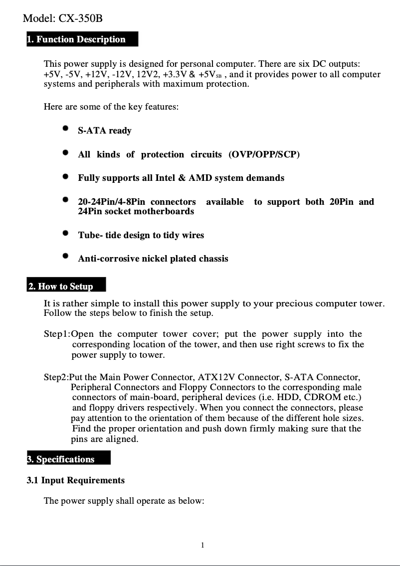 Page 1 de la notice Manuel utilisateur CoolMax CX-350B