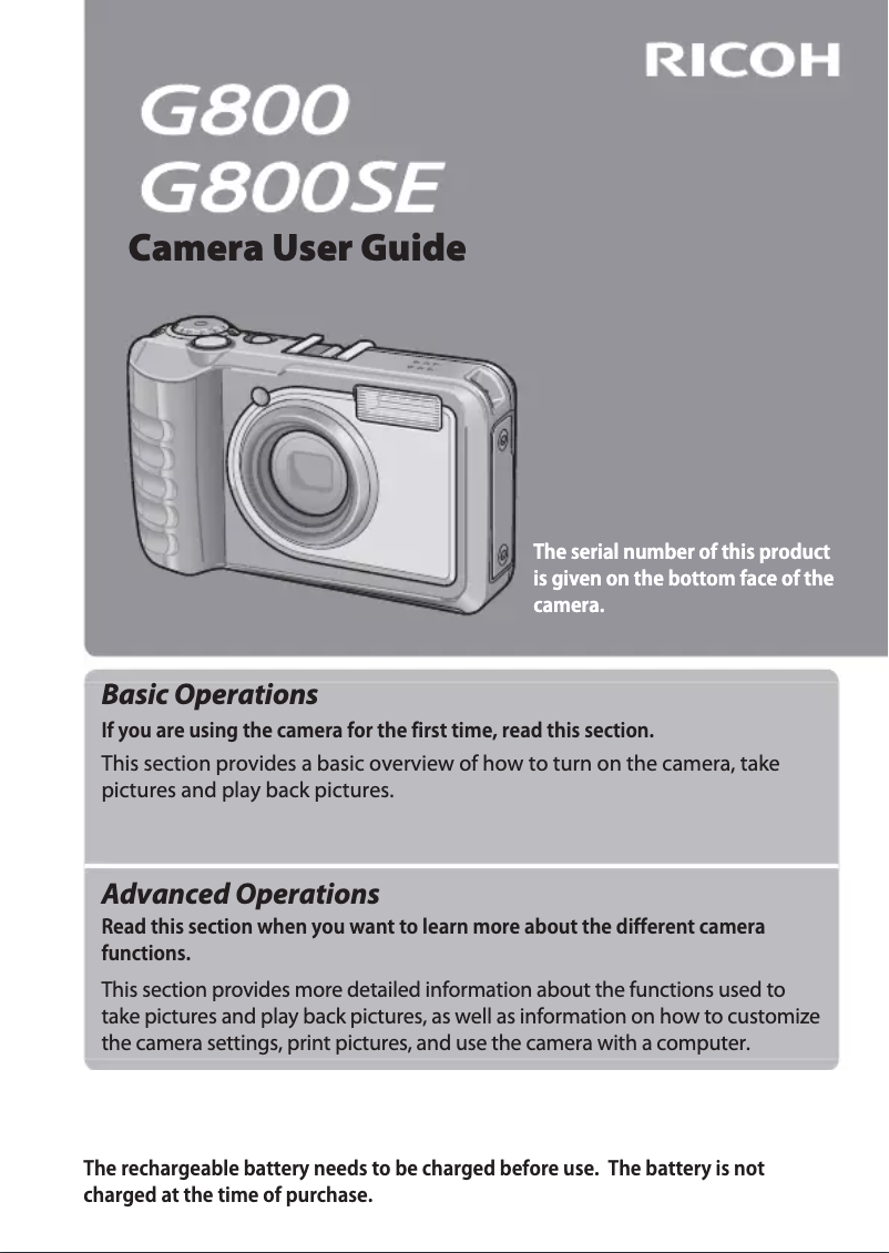 Page 1 de la notice Manuel utilisateur Ricoh G800SE