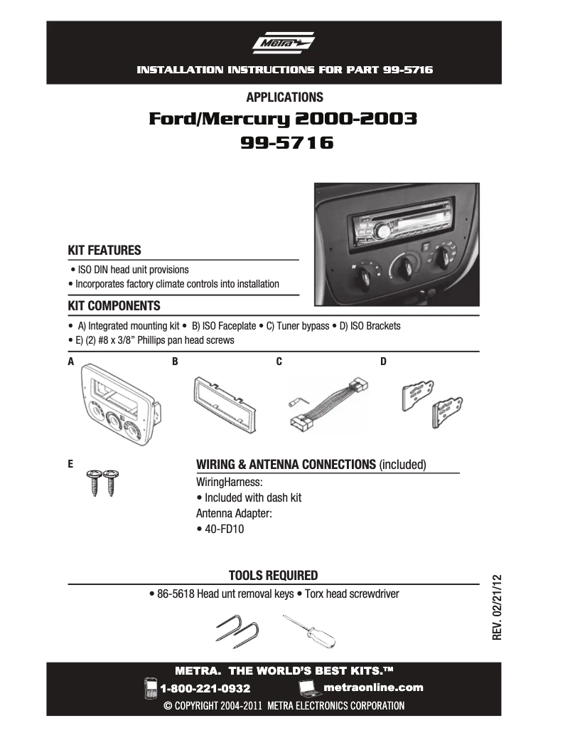 Page n°1 - Manuel utilisateur Metra 99-5716