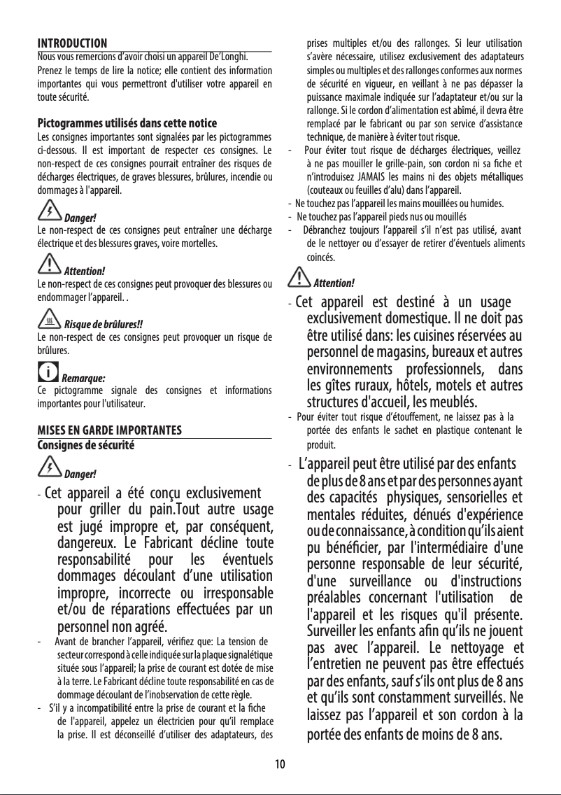 Page n°1 - Manuel utilisateur DeLonghi Distinta CTI 2103