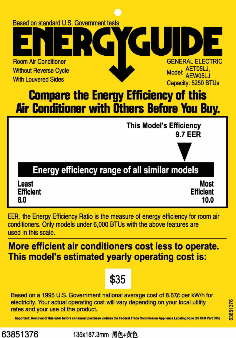 Page n°1 - Label énergétique GE AET05LJ