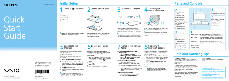 Page n°1 - Guide d'installation Sony Vaio SVE1513MCXS