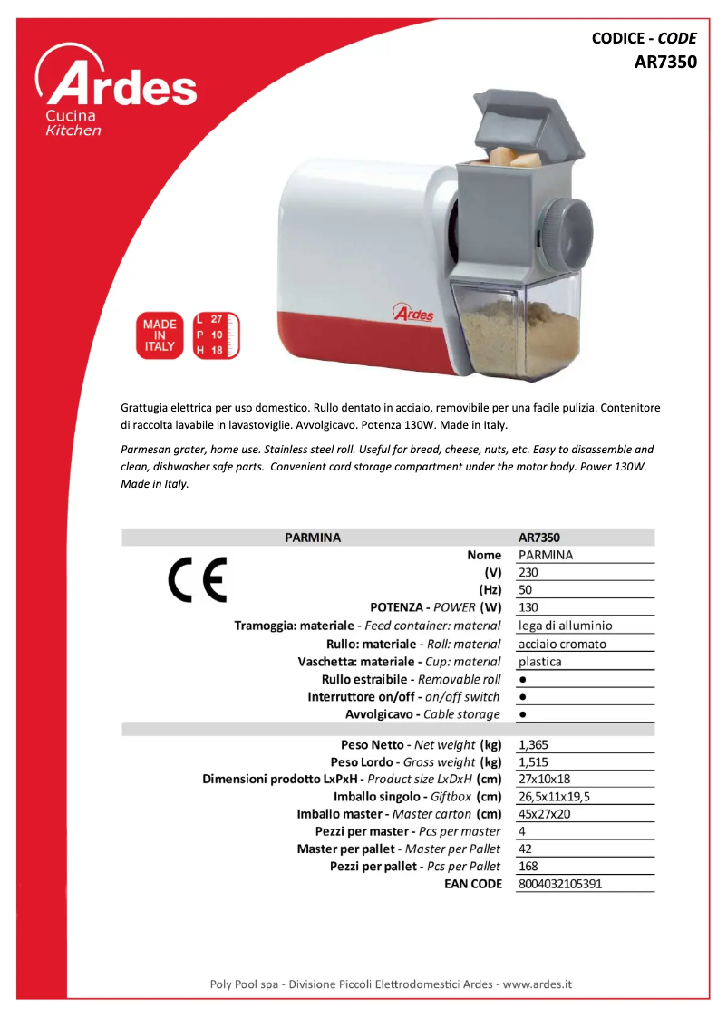 Page 1 de la notice Fiche technique Ardes AR7350