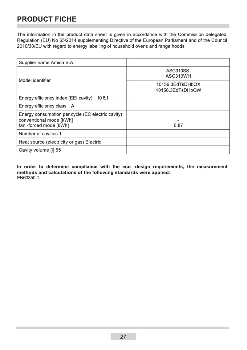 Image de la première page du manuel de l'appareil ASC310WH