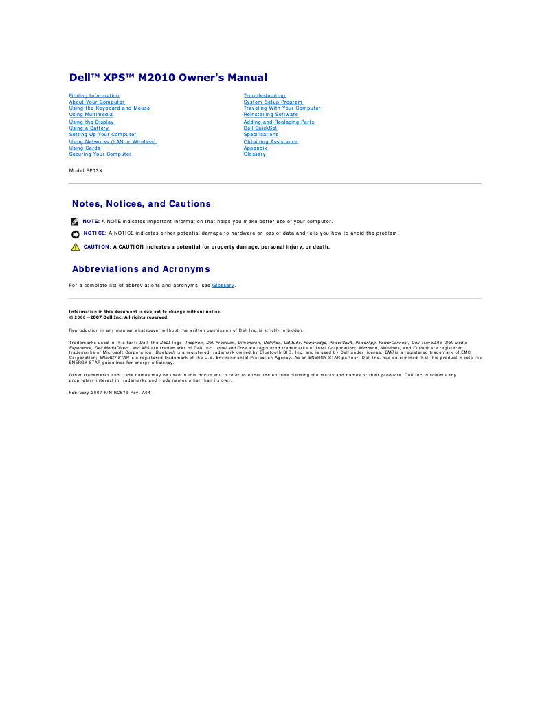 Page 1 de la notice Mode d'emploi Dell XPS M2010